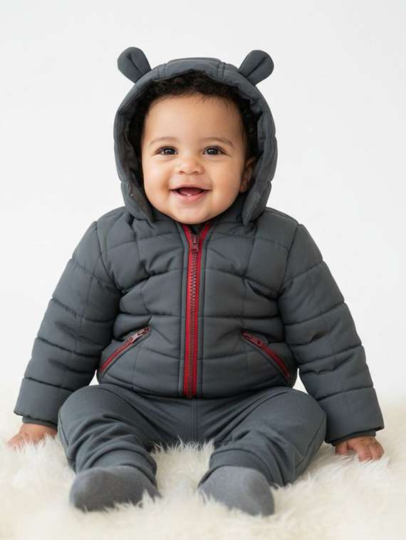 boys solid long sleeve hooded quilted jacket