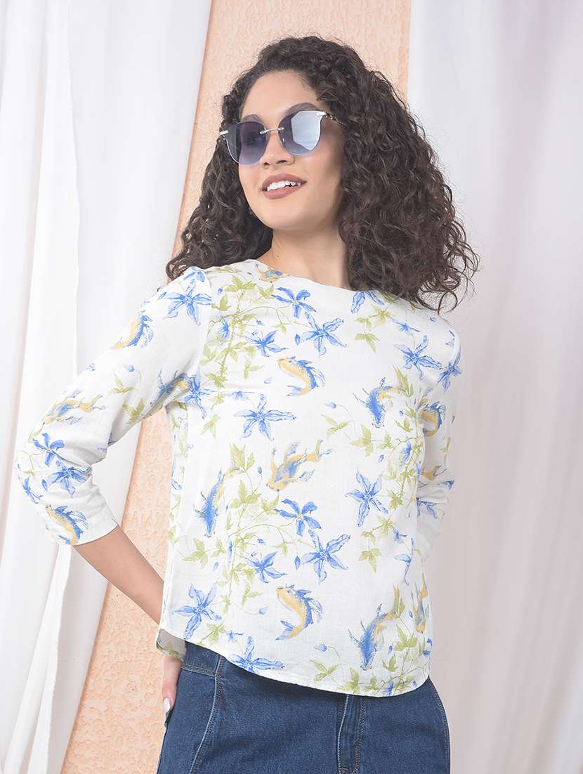 women printed three quarter sleeve regular top