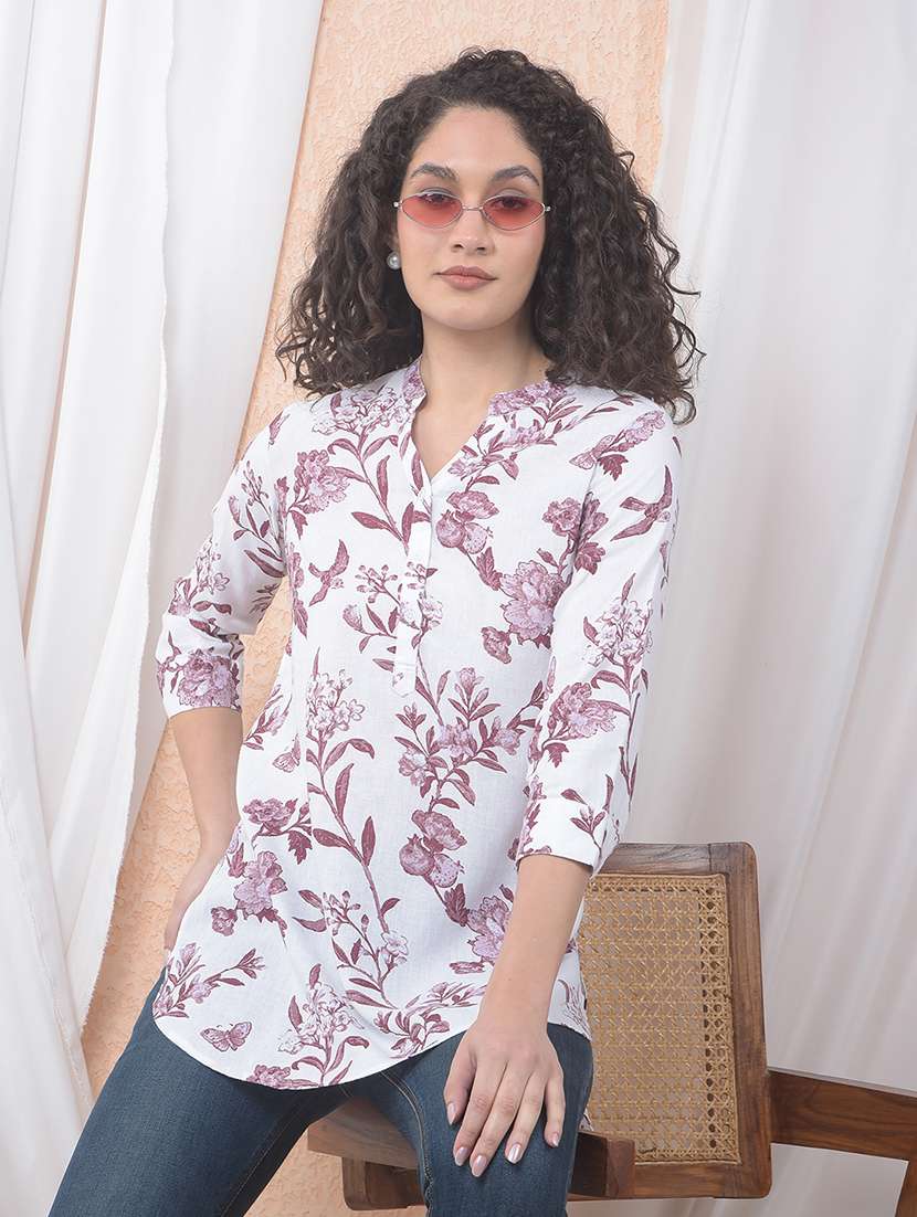 women printed three quarter sleeve kurti
