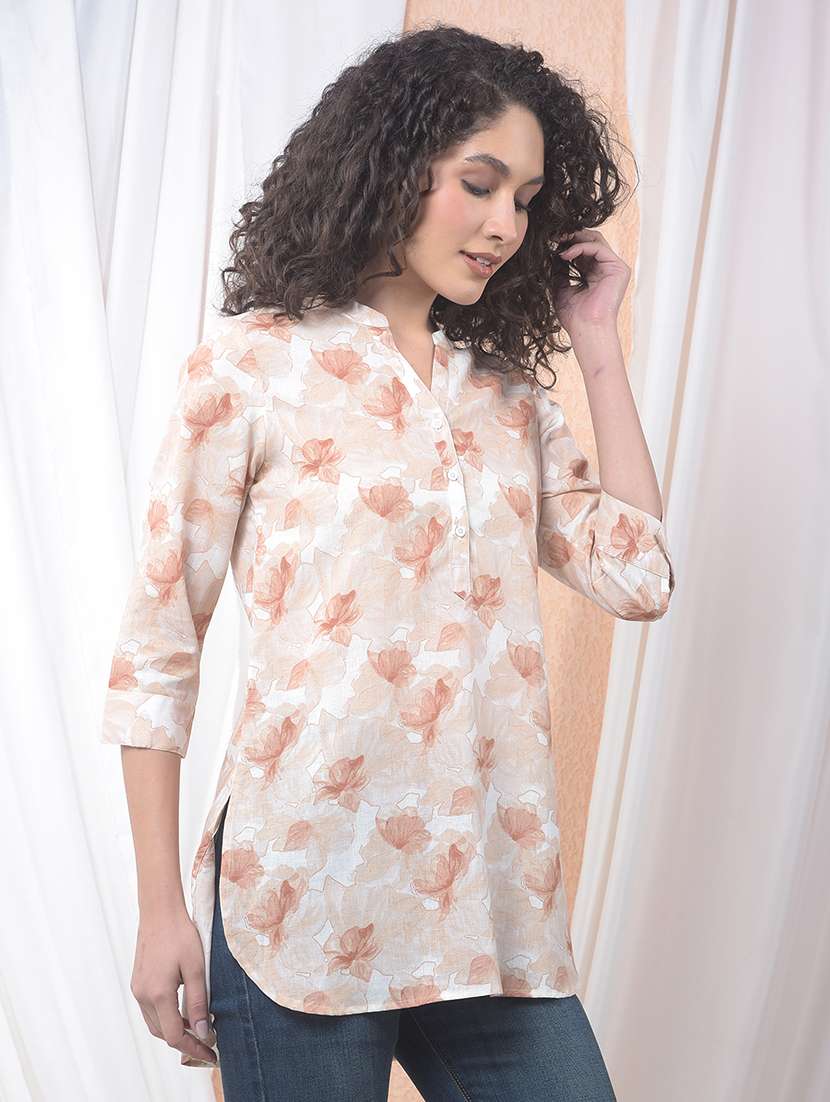 women printed three quarter sleeve kurti