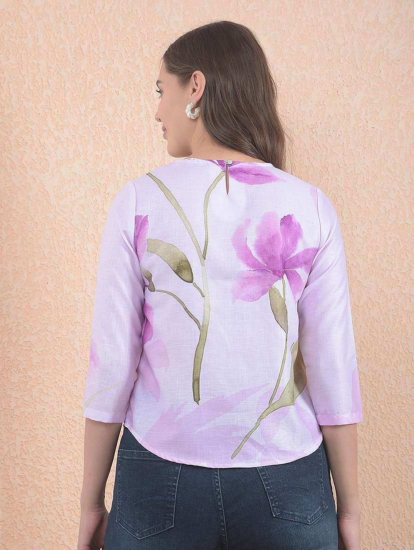 women printed three quarter sleeve top - 22283626 -  Standard Image - 3