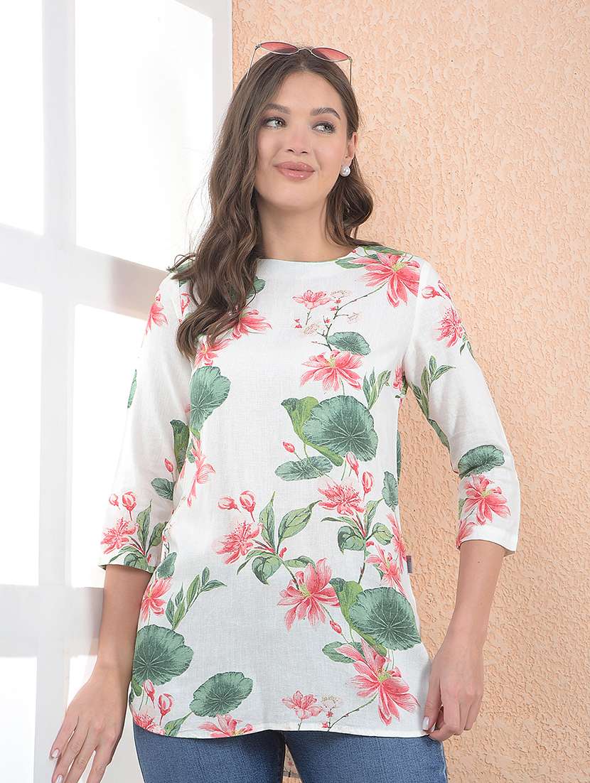 women printed three quarter sleeve kurti