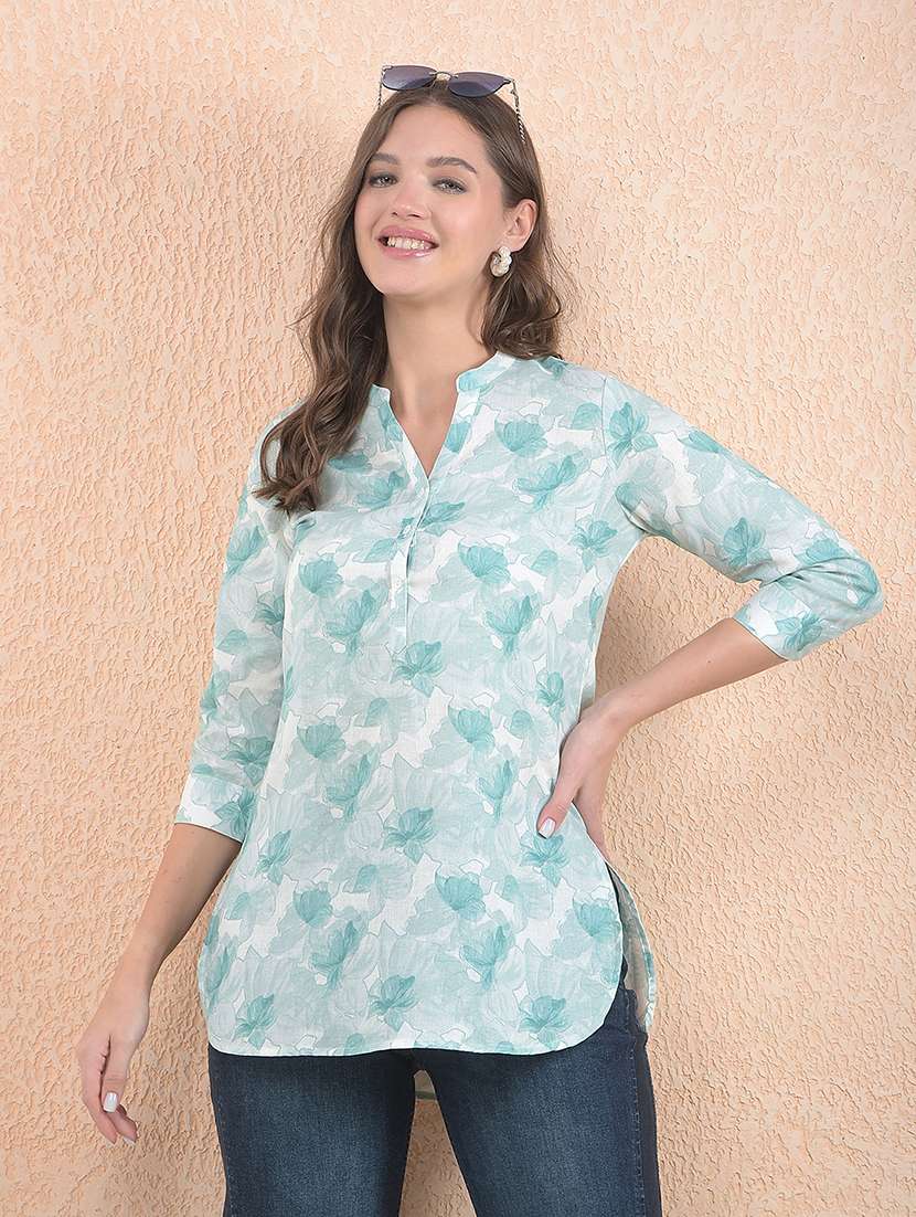 women printed three quarter sleeve kurti