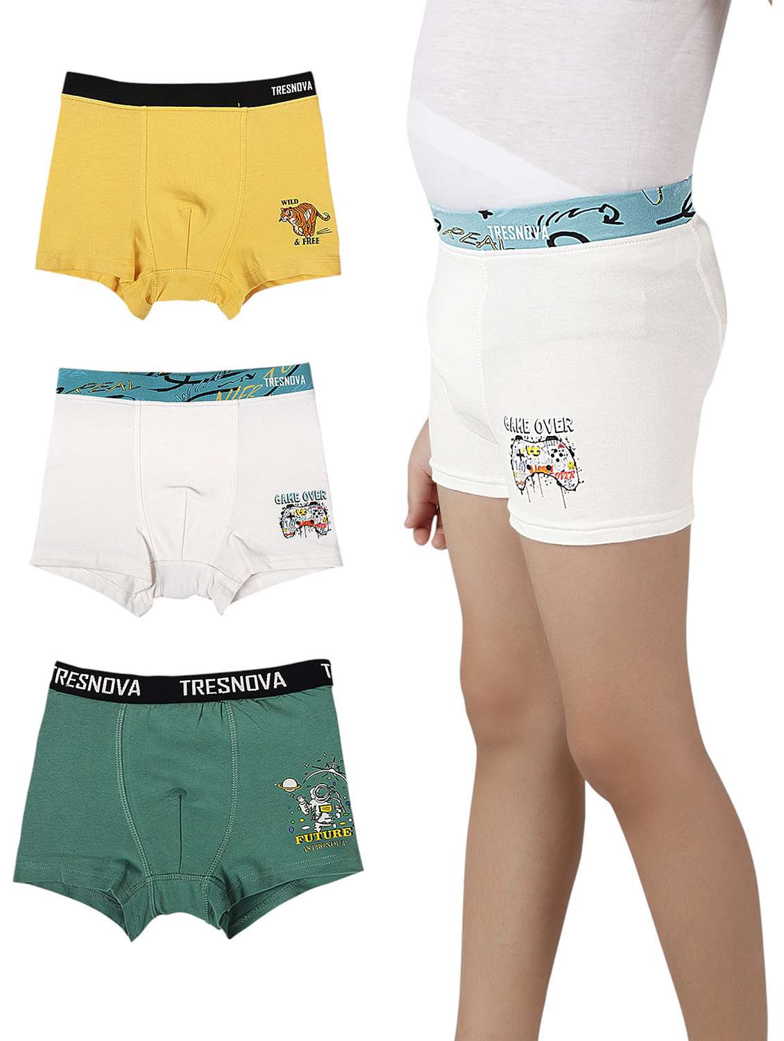 boys pack of 3 printed mid rise trunks