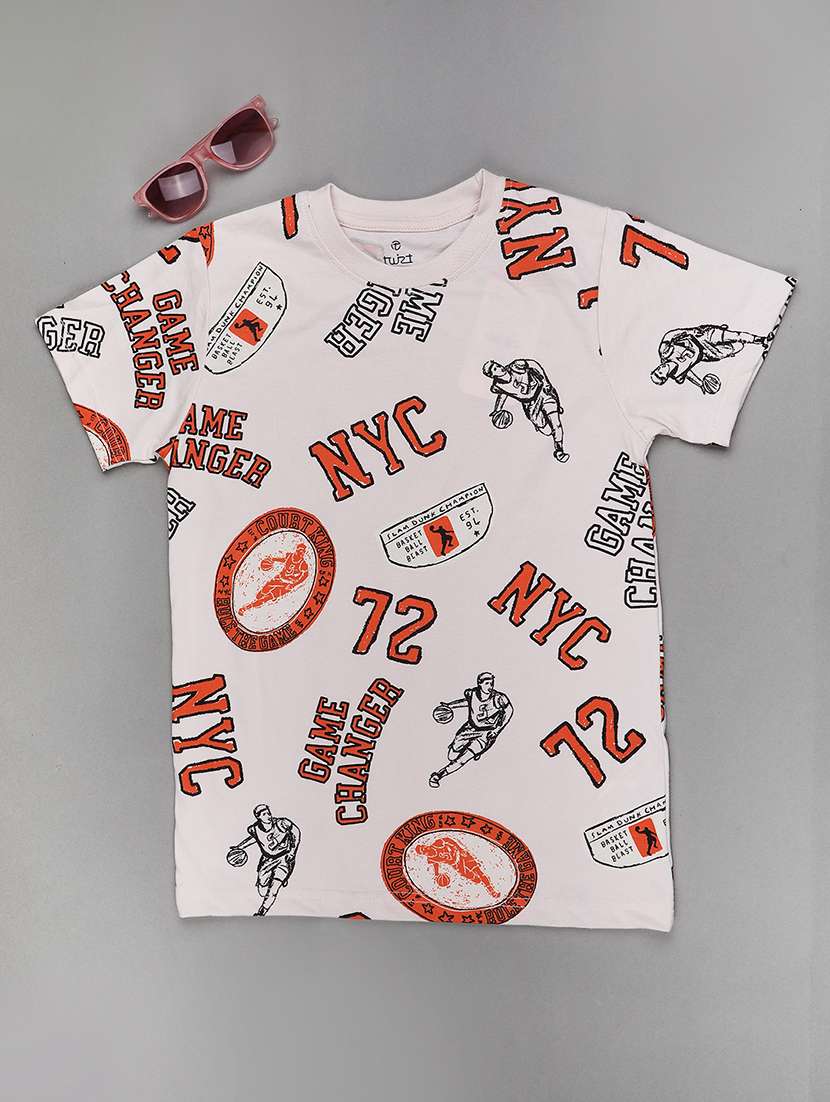 boys peach cotton blend t-shirt