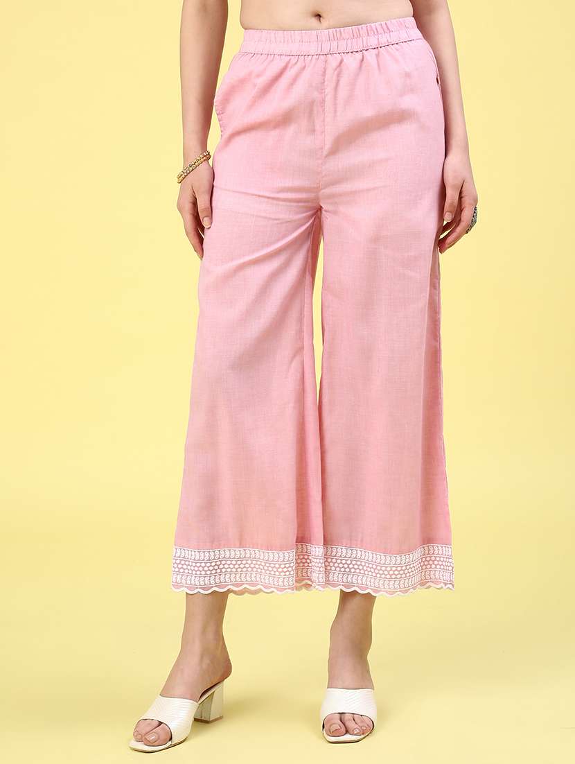 pink cotton flared palazzo
