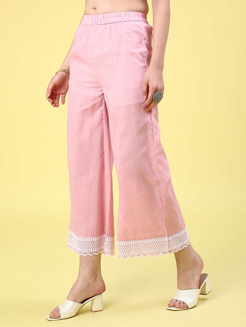 pink cotton flared palazzo - 22284486 -  Standard Image - 3