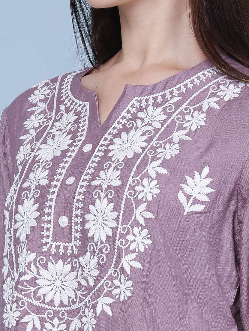 women embroidered three quarter sleeves straight kurta - 22284491 -  Standard Image - 5