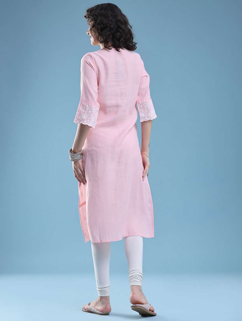 women embroidered three quarter sleeves straight kurta  - 22284495 -  Standard Image - 5