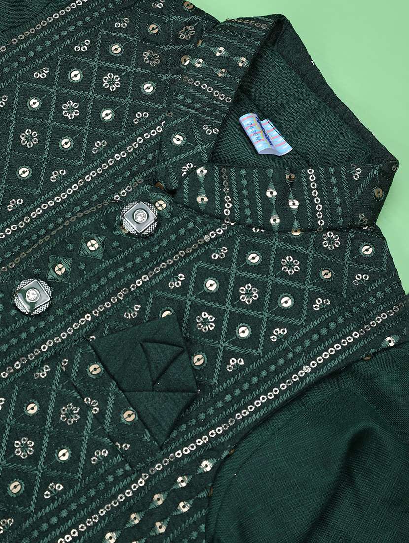 boys embroidered kurta and pyjama set with jacket - 22284504 -  Standard Image - 3