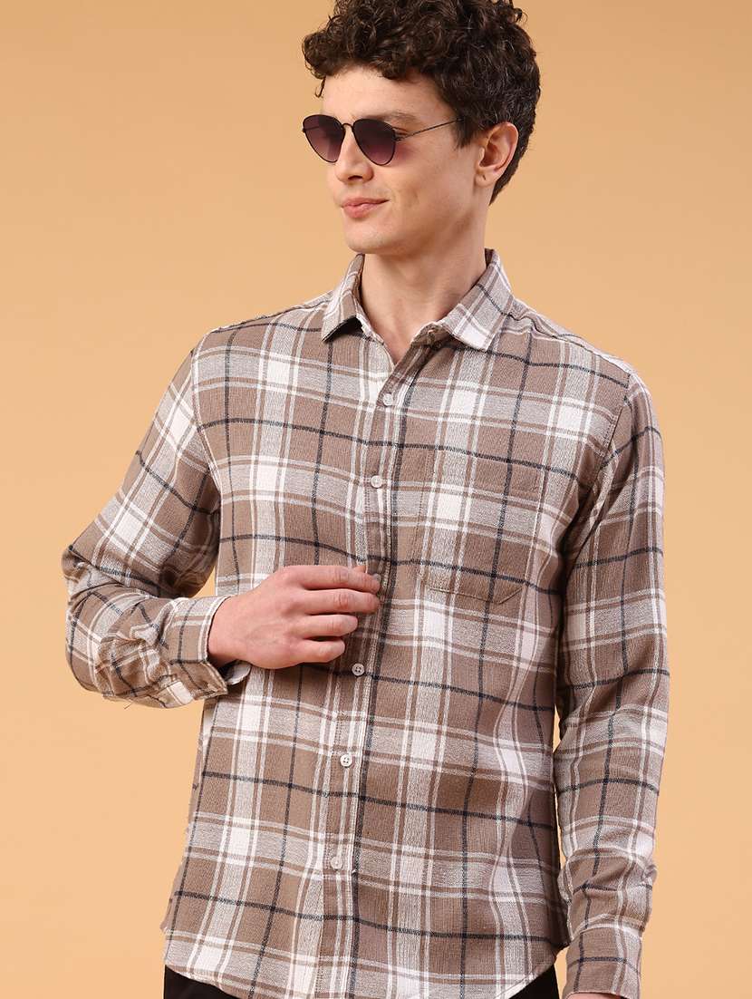men checkered long sleeve regular fit casual shirt