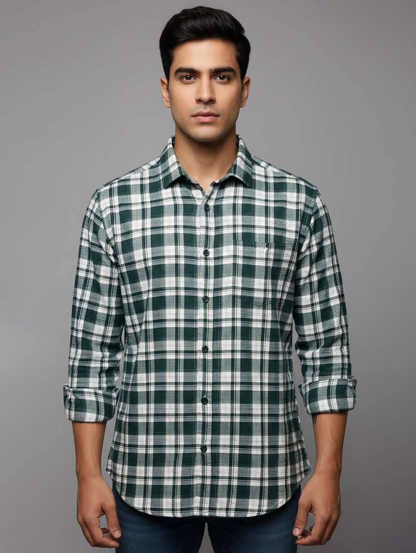 men checkered long sleeve regular fit casual shirt