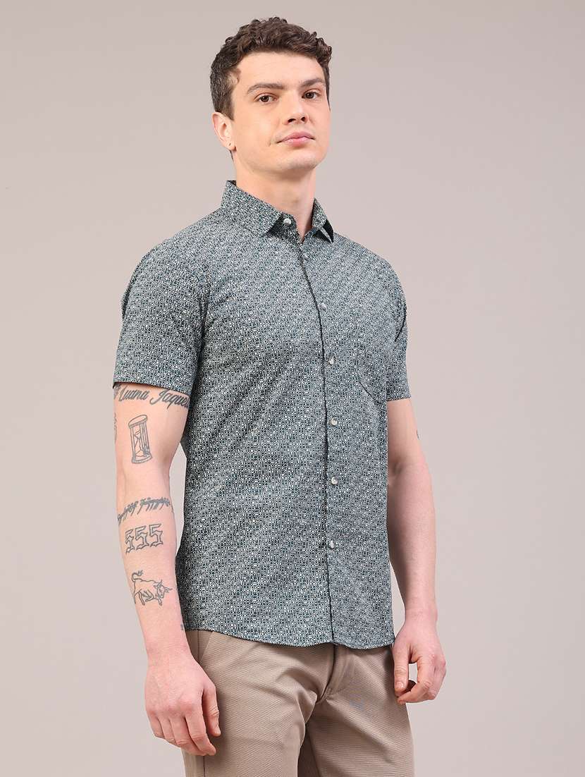 men printed short sleeve slim fit casual shirt - 22284781 -  Standard Image - 3