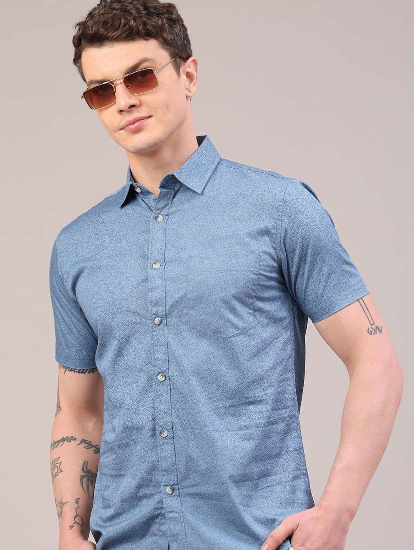 men floral printed short sleeve slim fit casual shirt