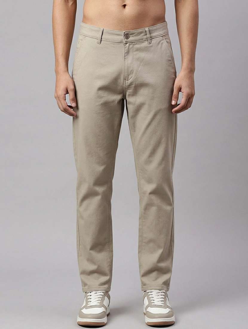 men solid mid rise chinos casual trouser