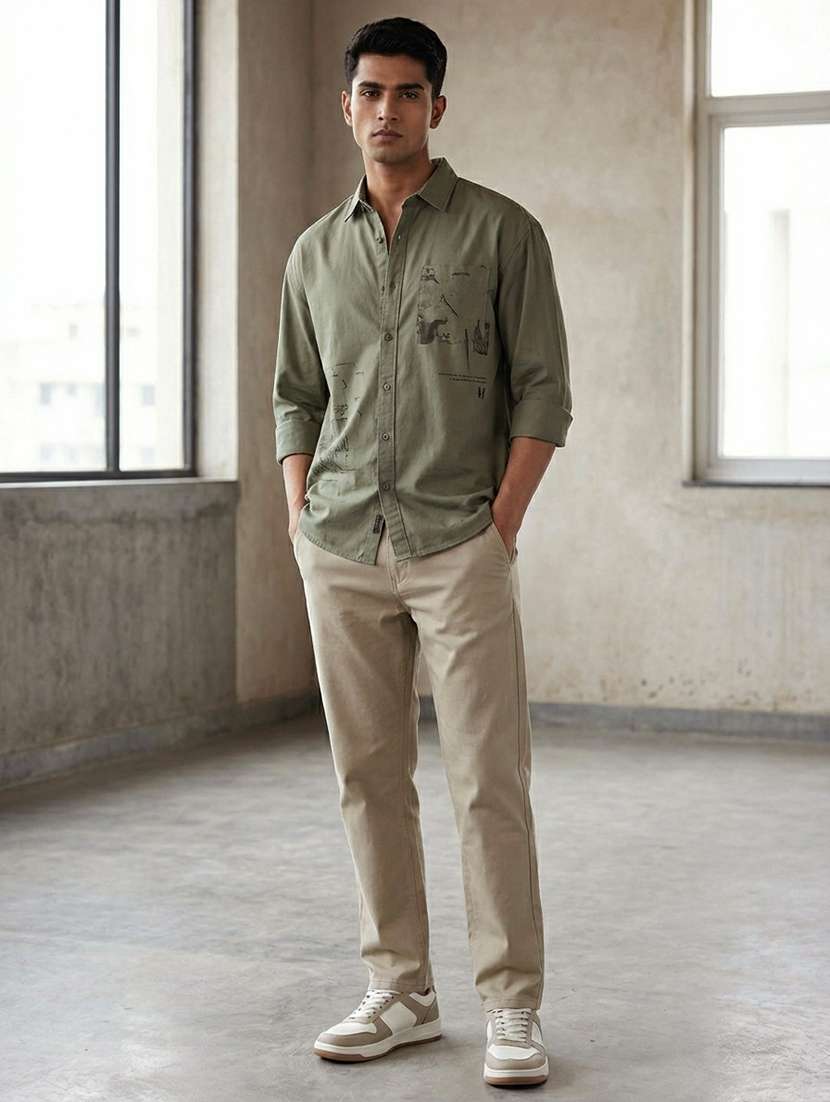 men solid mid rise chinos casual trouser - 22284827 -  Standard Image - 3