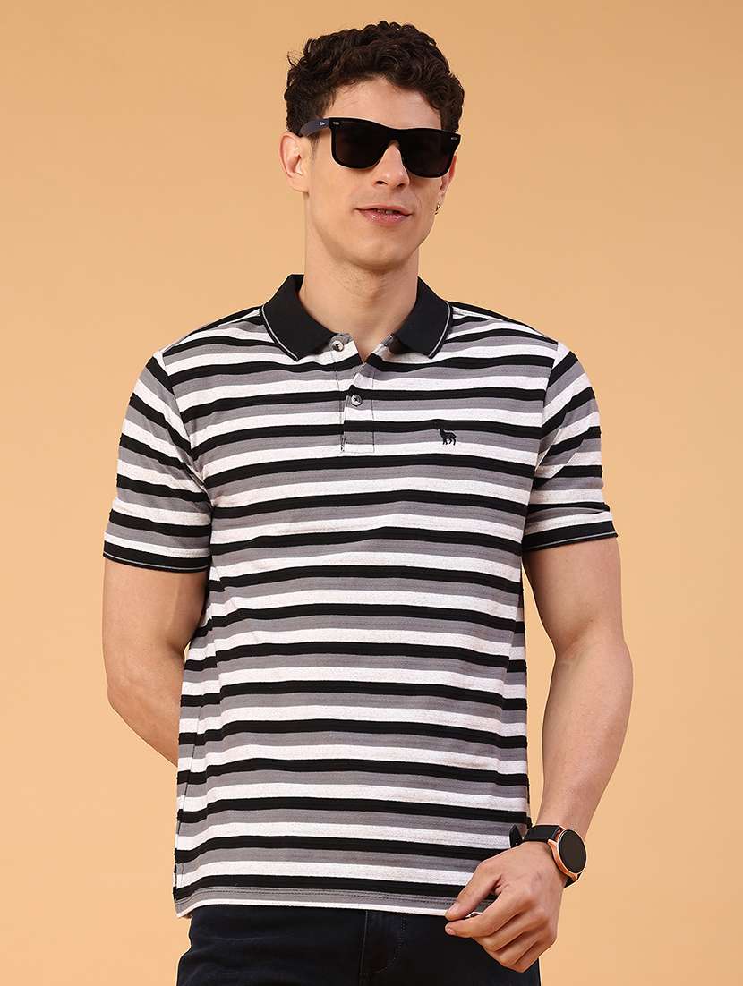 men striped short sleeve regular fit polo t-shirt