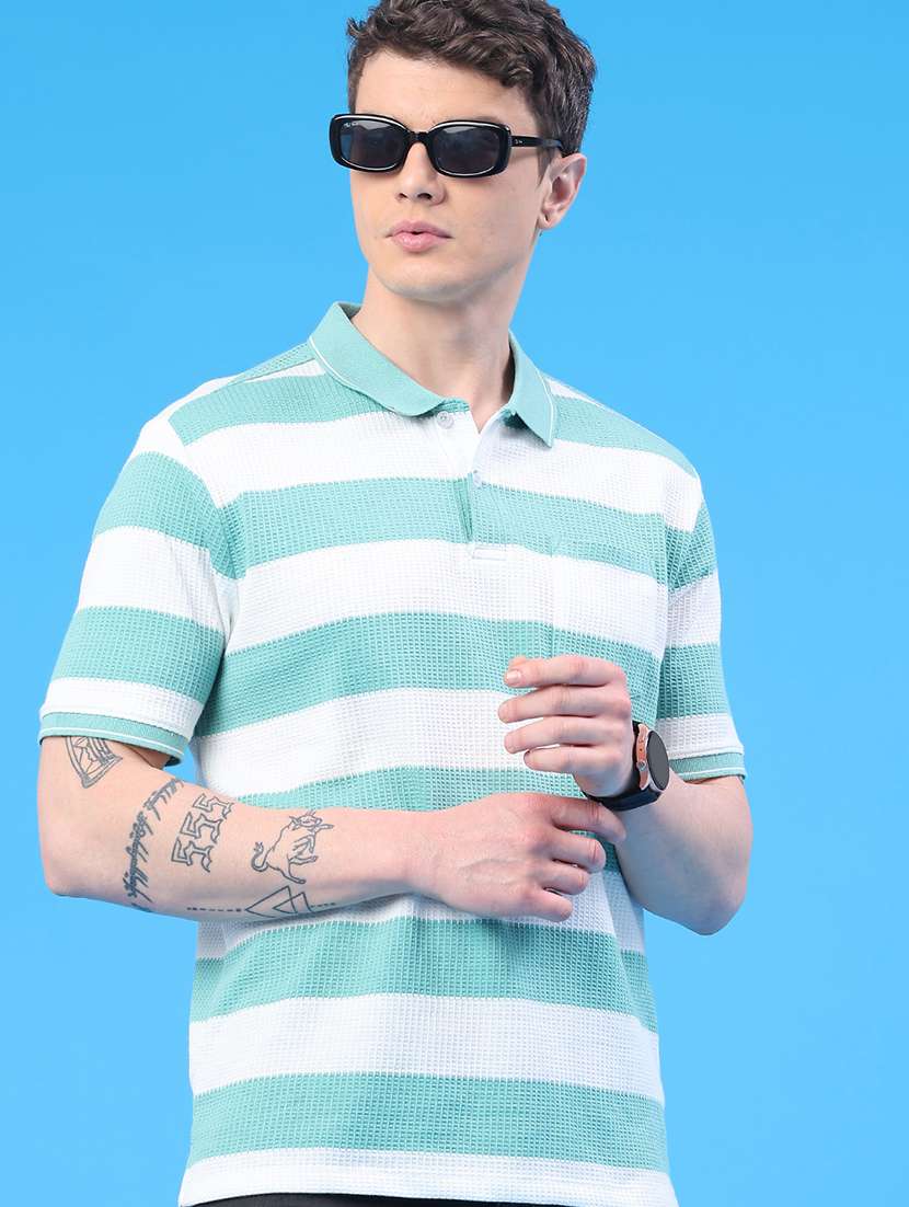 men striped short sleeve regular fit polo t-shirt