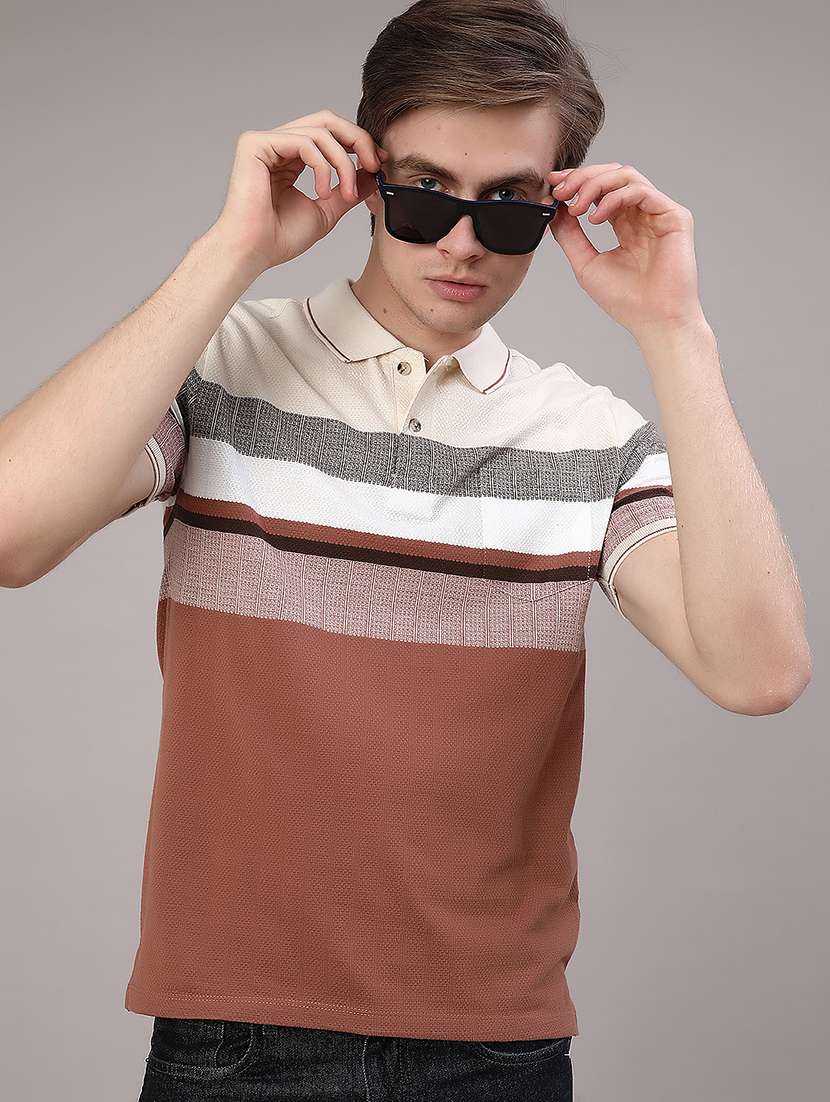 beige cotton blend plain tshirt