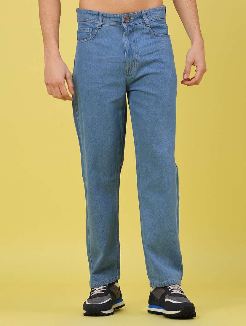 men plain mid rise full length straight jeans