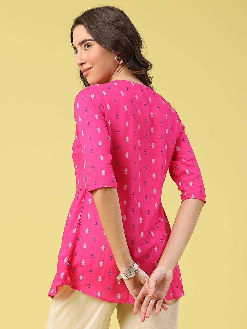 women printed three quarter sleeve a-line kurti - 22284948 -  Standard Image - 3