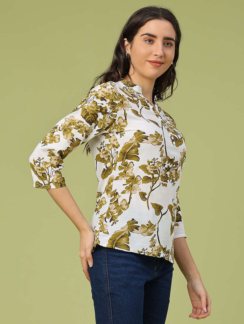 women printed three quarter sleeve straight top - 22284955 -  Standard Image - 3