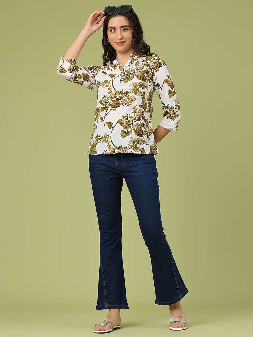 women printed three quarter sleeve straight top - 22284955 -  Standard Image - 5