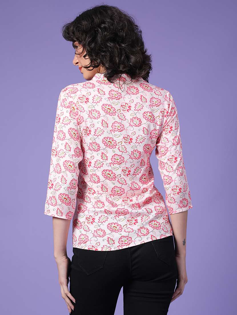 women floral print three quarter sleeve straight top - 22284956 -  Standard Image - 3