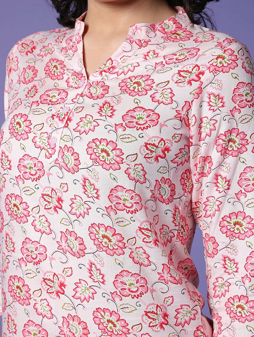 women floral print three quarter sleeve straight top - 22284956 -  Standard Image - 5