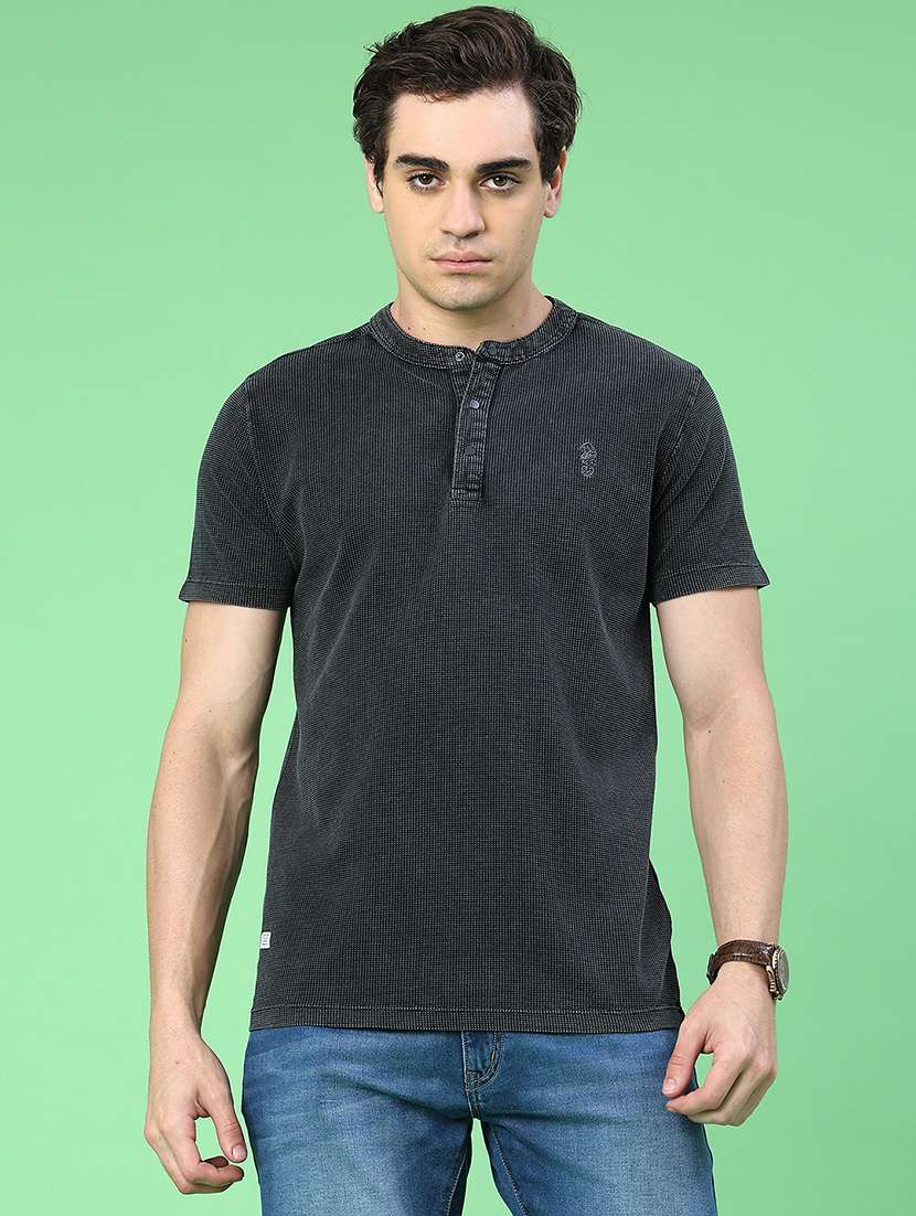 men grey cotton blend plain t-shirt