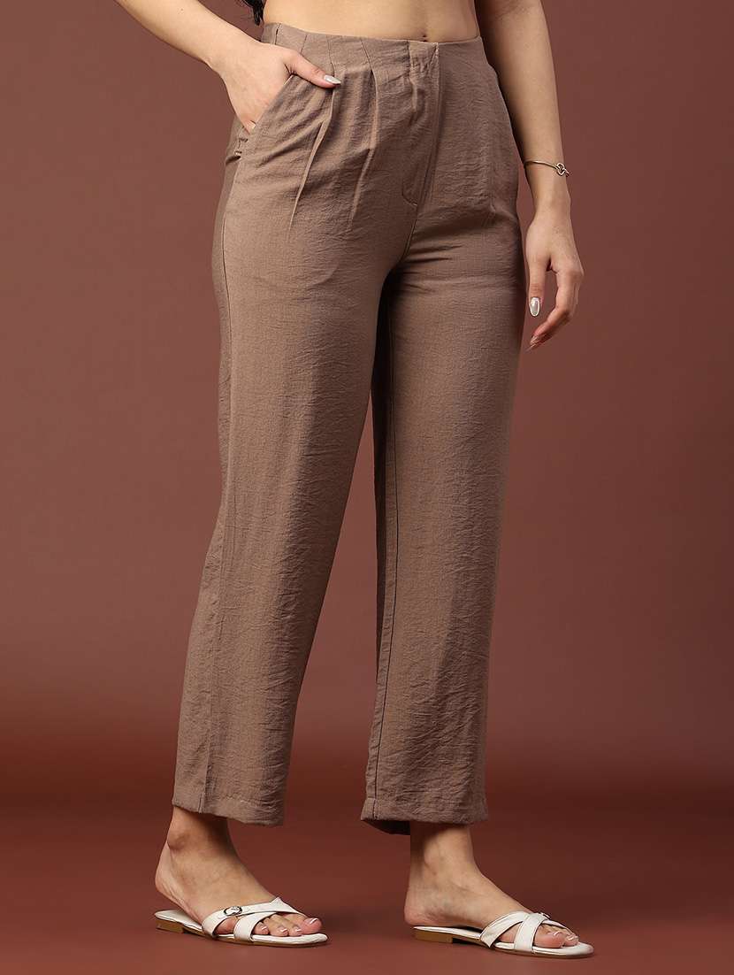 women solid mid rise straight trouser - 22285081 -  Standard Image - 3