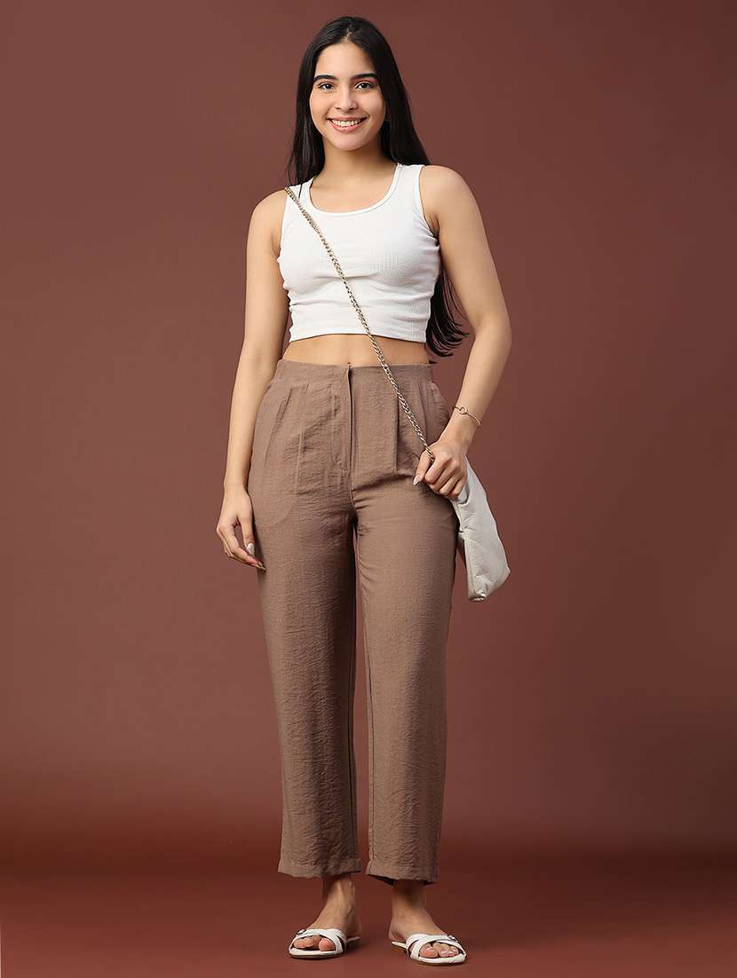 women solid mid rise straight trouser - 22285081 -  Standard Image - 5