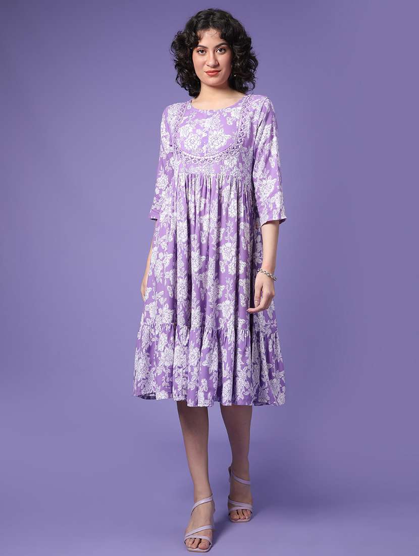 women floral print round neck tiered dress - 22285094 -  Standard Image - 3