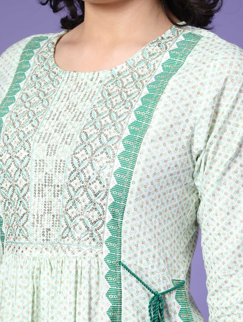 women printed three quarter sleeve a-line kurta - 22285095 -  Standard Image - 5