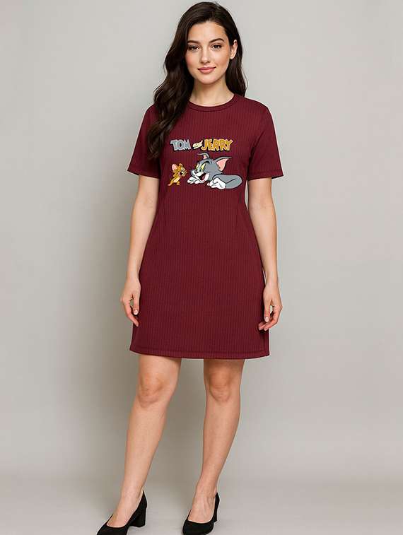 women printed short sleeve t-shirt dress