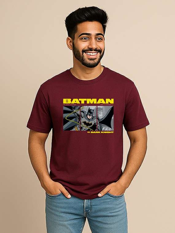 maroon cotton blend all over print tshirt