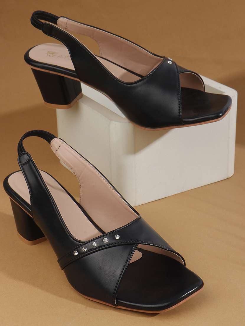 women solid back strap block heel sandal