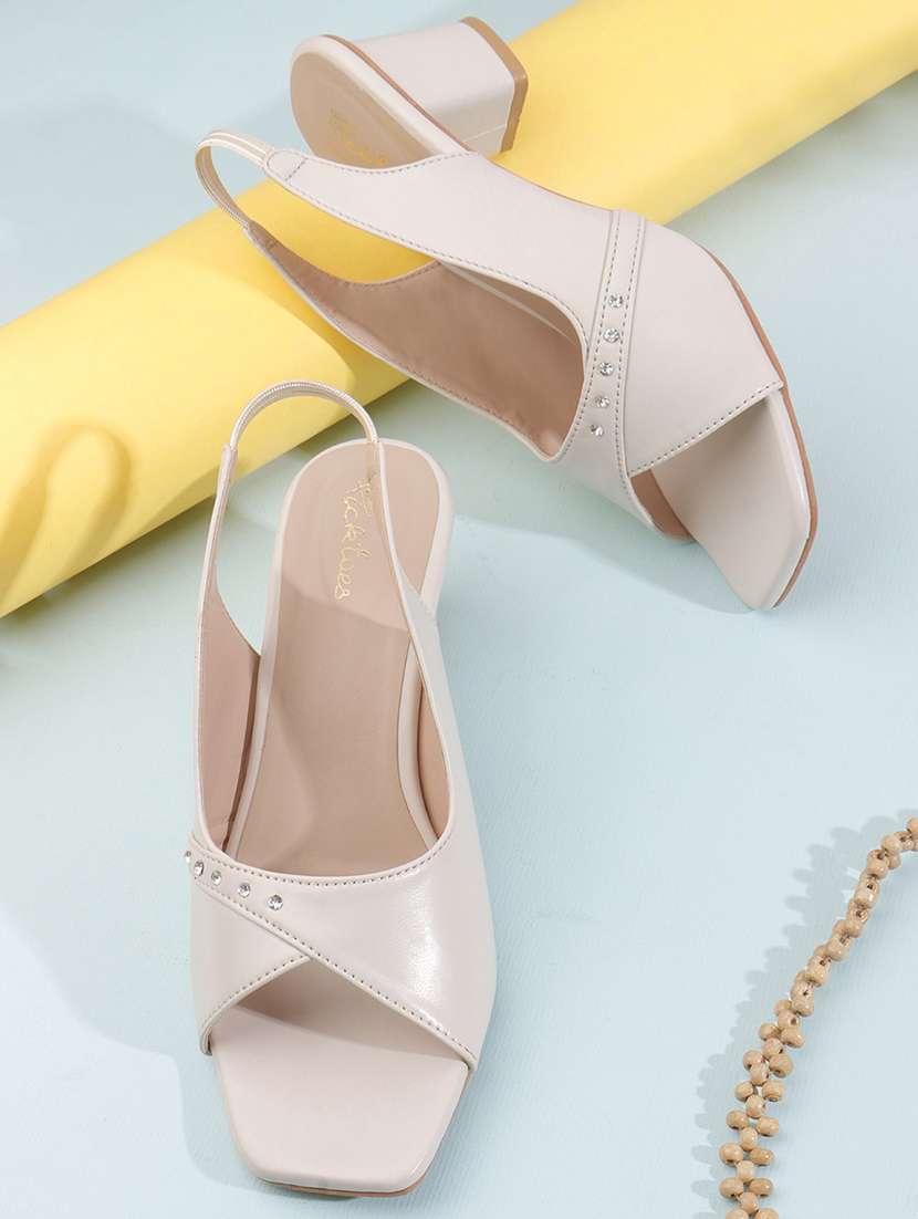 women solid back strap block heel sandal