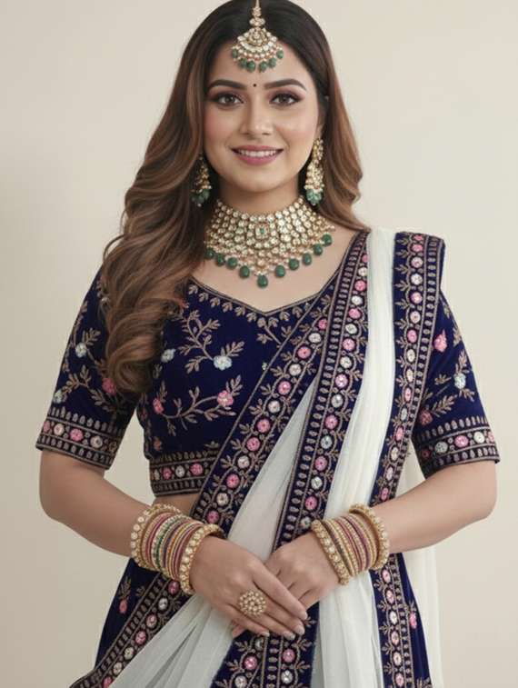 women solid with work semi-stitched flared lehenga - 22285365 -  Standard Image - 3