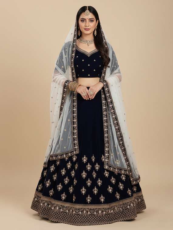 women solid with work semi stitched flared lehenga