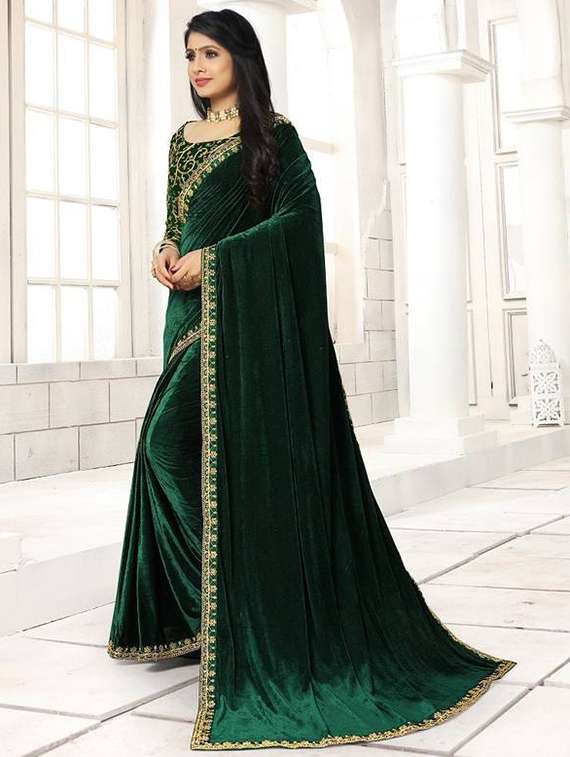 women solid with embroidered bordered saree with blouse