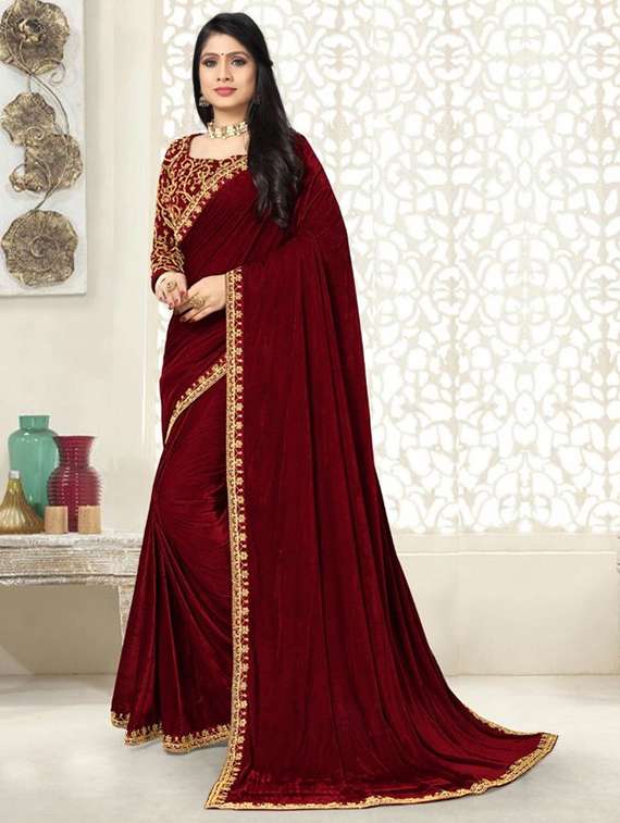 women solid with embroidered bordered saree with blouse