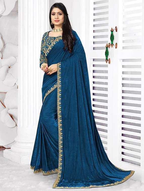 women solid with embroidered bordered saree with blouse