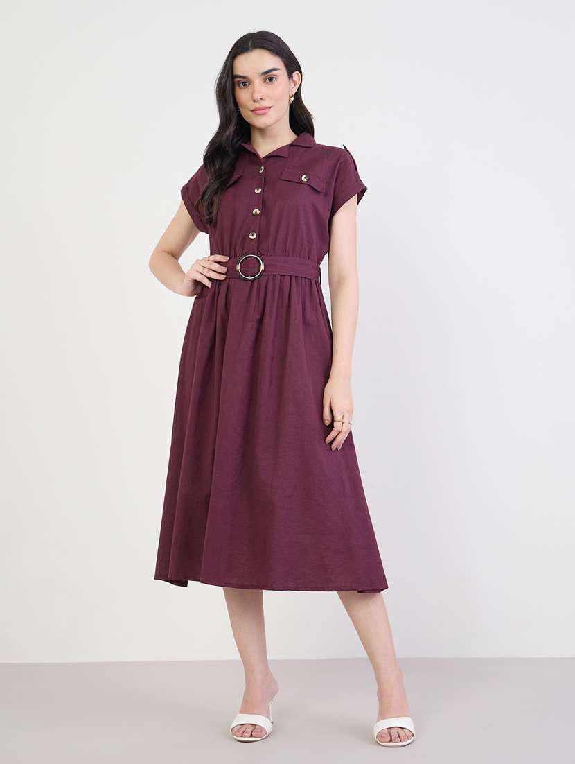 women solid short sleeve a-line dress
