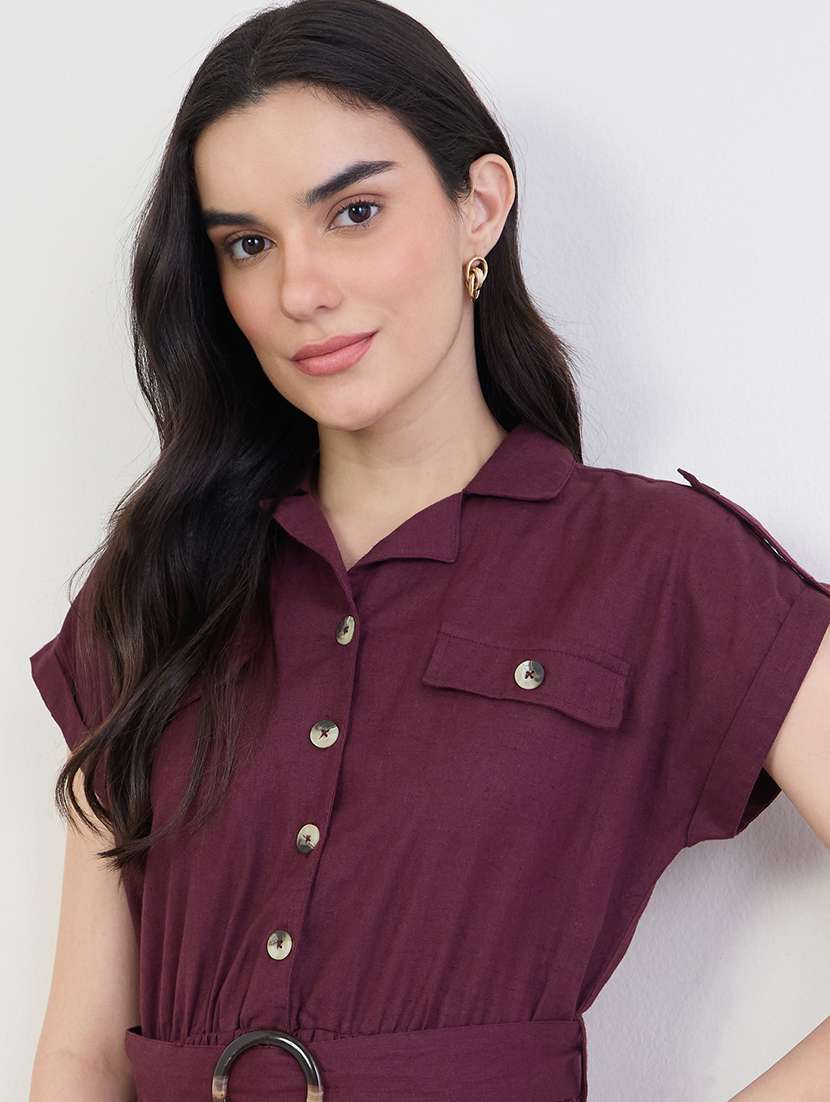 women solid short sleeve a-line dress - 22285416 -  Standard Image - 3