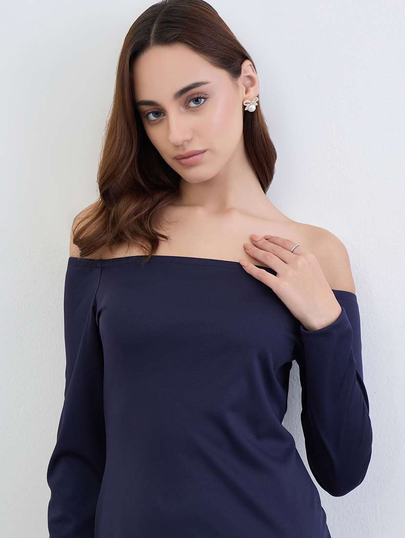 women solid off shoulder long sleeve bodycon dress - 22285430 -  Standard Image - 3