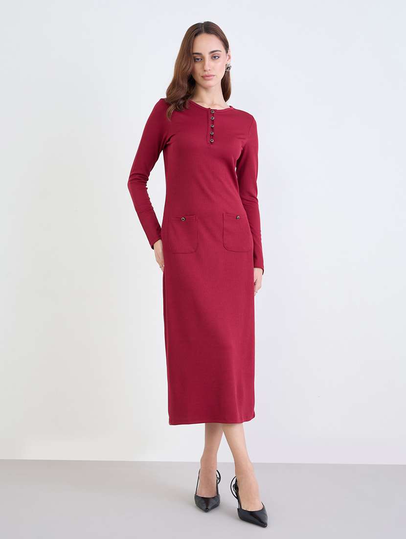 women solid long sleeve bodycon dress