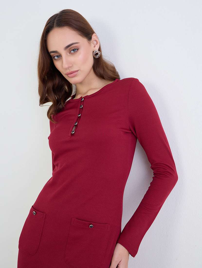 women solid long sleeve bodycon dress - 22285436 -  Standard Image - 3