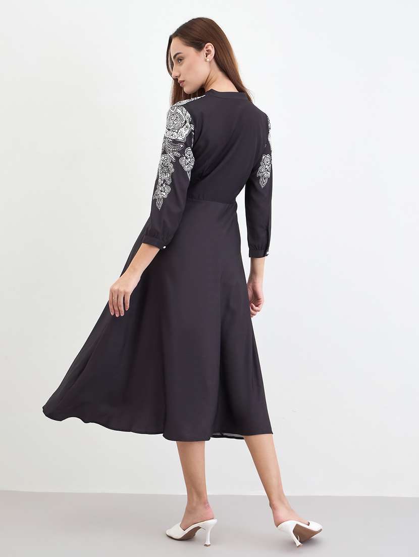 women printed long sleeve a-line dress - 22285440 -  Standard Image - 3