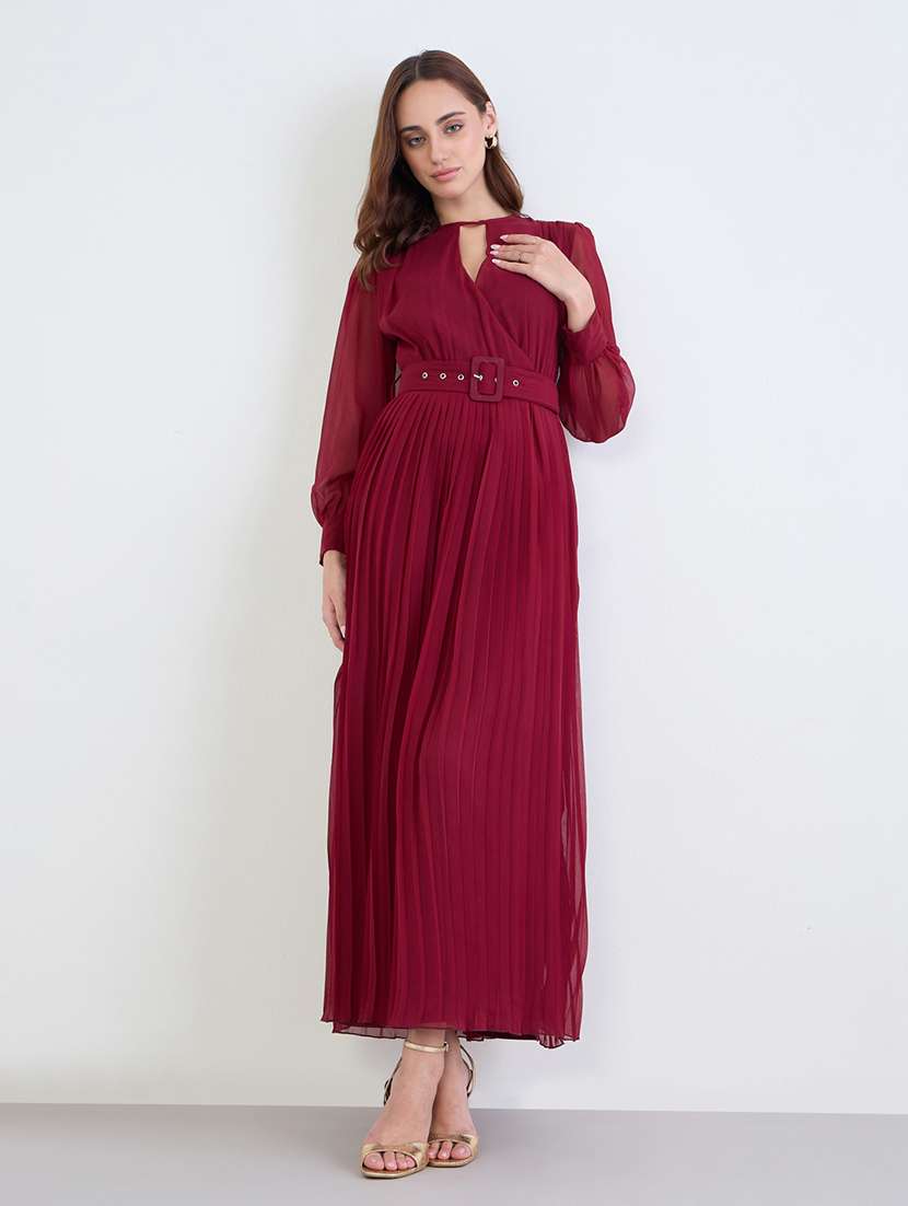 women solid puff sleeve a-line dress